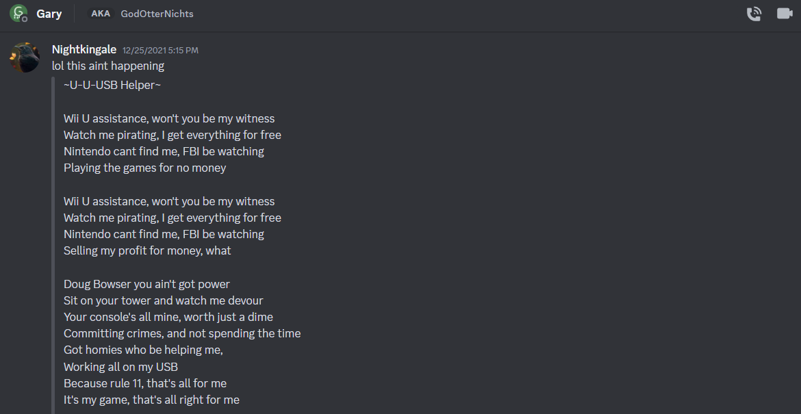 A screenshot of the first "USB Helper" lyrics.